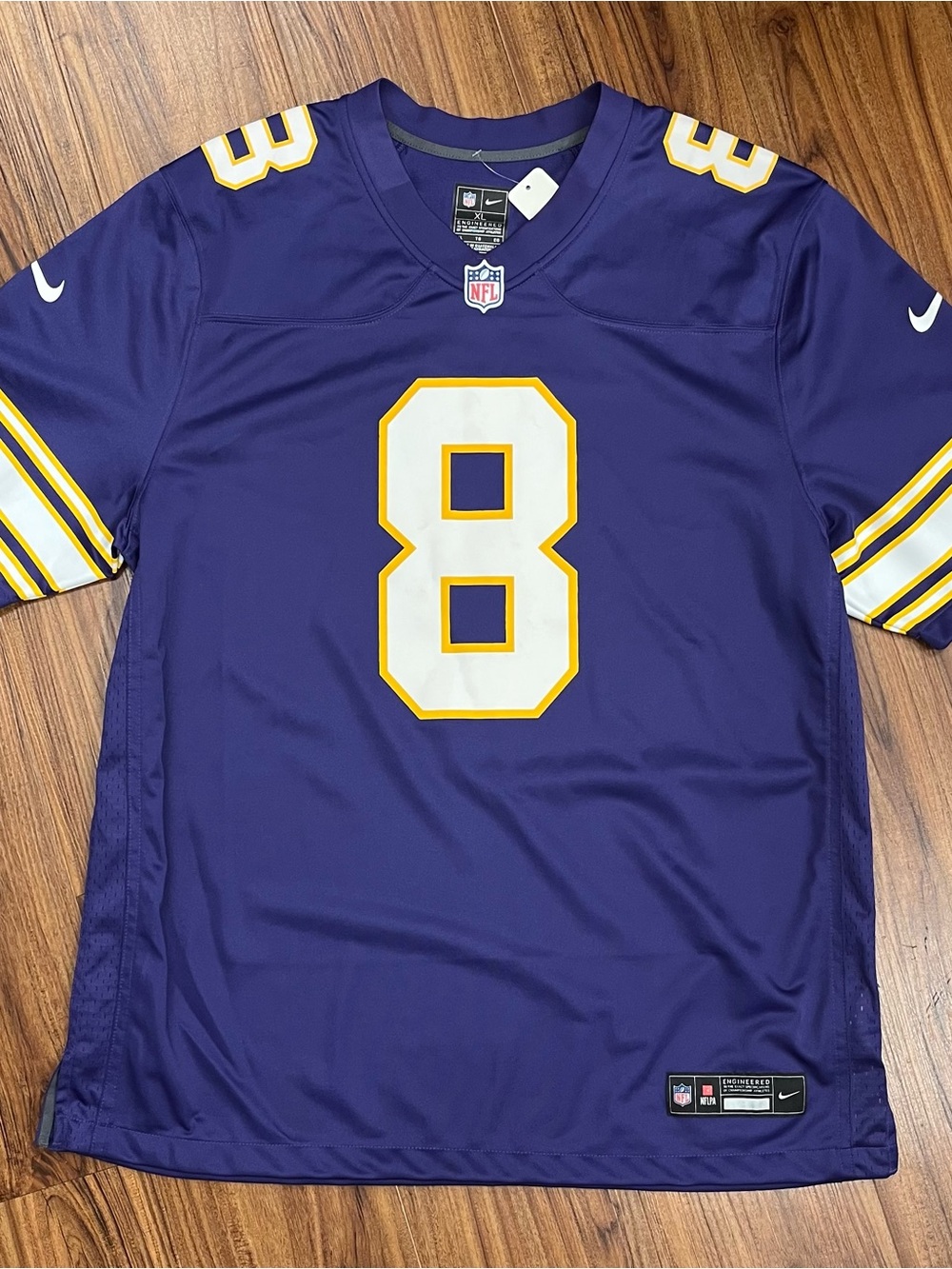 NFL Purple Men's #8 Kirk Cousins Football Jersey with White and Gold Accents